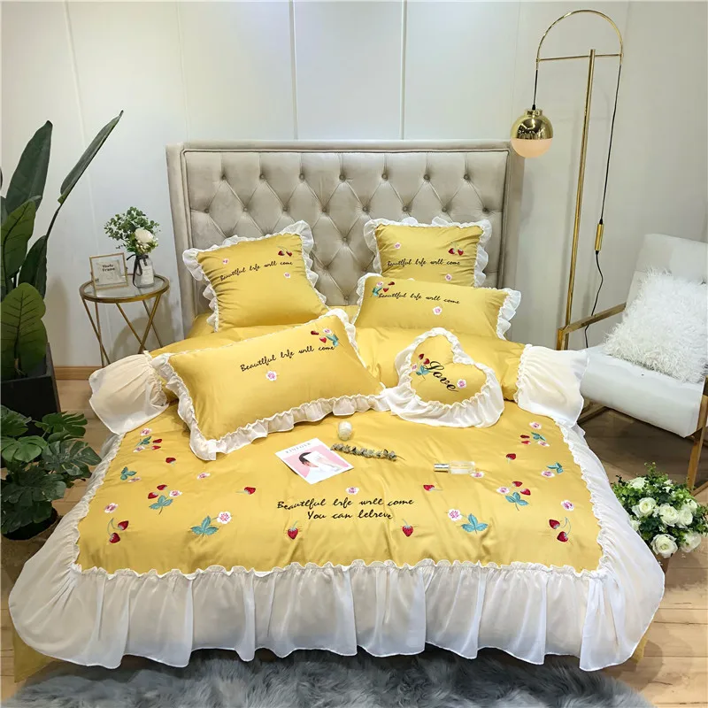 Little Daisy embroidery Bedding Sets girls Beddingset egyptian cotton Bed Linen Duvet Cover Bed Sheet Pillowcase/bed Sets 4/7pcs - Цвет: 6