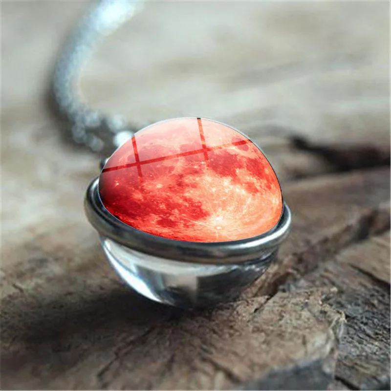 

Fashion new accessories universe moon planet double-sided glass ball time pendant necklace hot sale