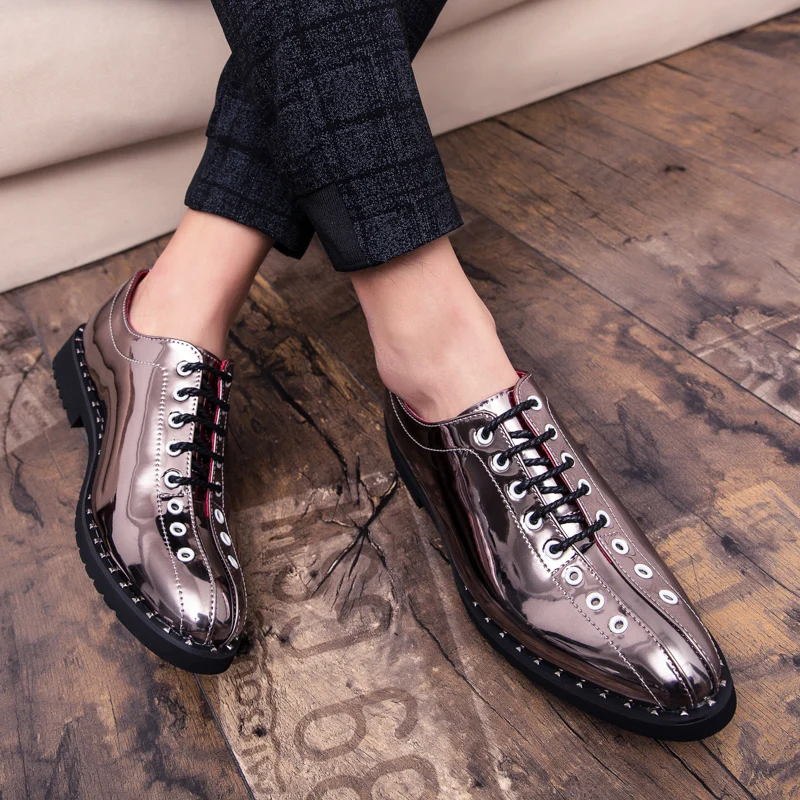 gold wedding men patent leather shoes italian pointed silver designer dress male footwear fashion brogue oxford shoes for men (7)