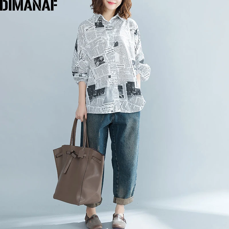  DIMANAF Women Blouse Shirt Female Clothes Plus Size Tops Print Loose Vintage Batwing Sleeve Cardiga