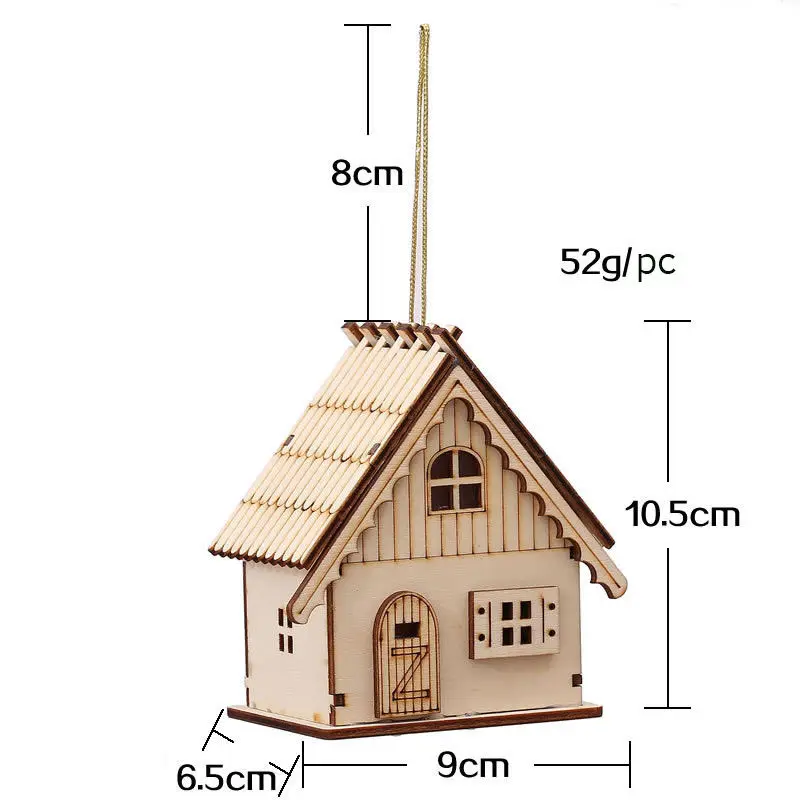 Милый деревянный дом теплый белый светильник светодиодный Рождественская елка настенный деревянный церковный деревенский сцена предварительно освещенный светодиодный подвесные домики с подсветкой - Цвет: Красный