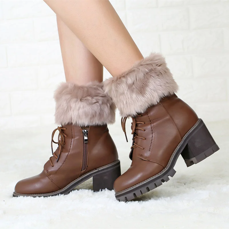 Fake Fur Winter Women Leg Warmers Solid Warm Boots Cuff Fashion Knitted Leg Warmers Crochet Knit FurTrim Leg Warmers Cuffs  (13)