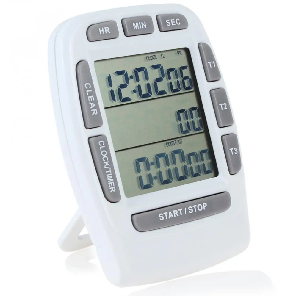 

3-Line LCD White Triple Display Digital Countdown Stopwatch + Clock for Kitchen Cooking Tools