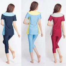 Женский Мусульманский купальник с коротким рукавом, одежда для плавания, скромный стиль, мусульманская одежда для плавания