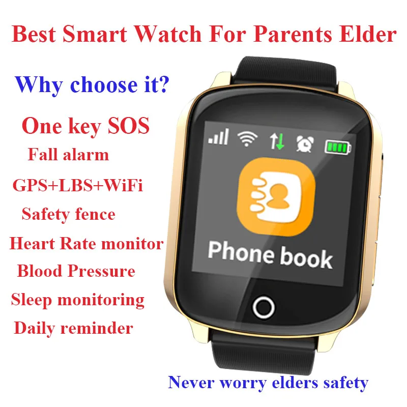 

Elder Smart Watch Phone Parents SOS GPS Tracker Heart Rate Blood Pressure Monitor Smartwatch WIFI Waterproof Fall Alarm pk D100