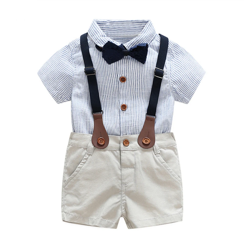 

Summer Newborn Boy Set Toddler Boys Clothing Gentleman Suit Striped Shirt+Bow Tie+Suspender Trousers Baby Boy Clothes Kid Outfit