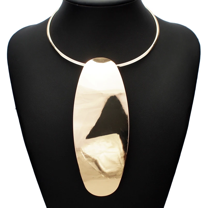 Fashion Alloy Geometric Choker Necklace Women Long Pendants Torques Statement Necklaces Shiny Surface Jewelry MANILAI