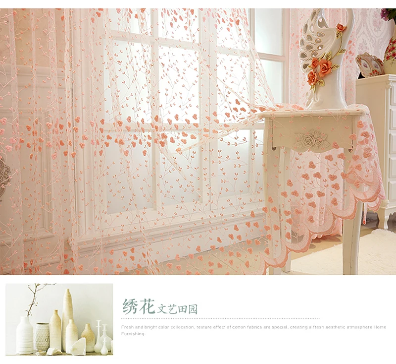 Korean Embroidery Luxury Flowers Lace Bedroom Tulle Drapes Window Treatments Screening Sheer Voile Curtains For Living Room #4
