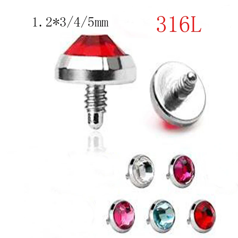 

20pcs Flat CZ Crystal Dermal Tops Piercing Replacement Mixed 5 Colors 3/4/5mm Top Rings Piercing OMBLIGO BodyJewelry
