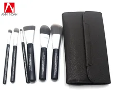 High Quality Deluxe Charcoal Antibacterial Synthetic Fiber 6pcs Makeup Brushes Kits With Faux Leather Pouch