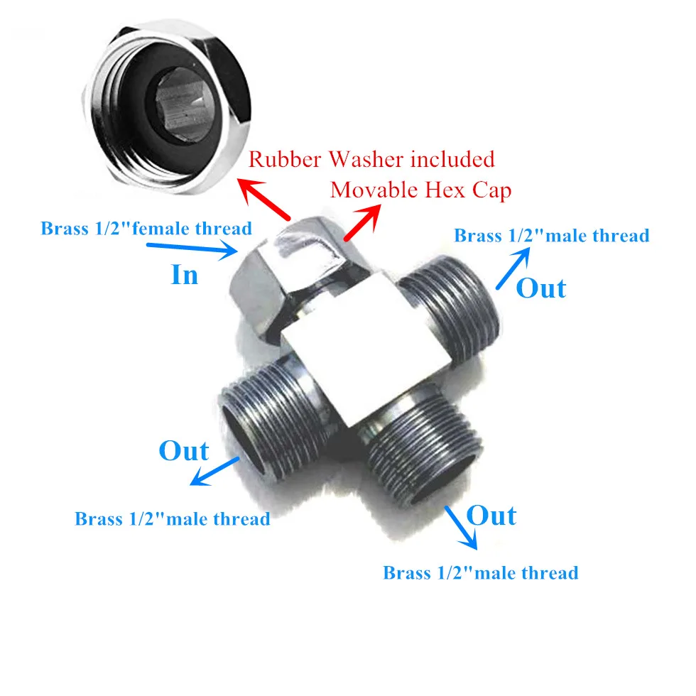 

G1/2" Diverter Valve Brass T-adapter Valve 4-way Cross Connector for Angle Valve Handheld Bidet and Sprayer