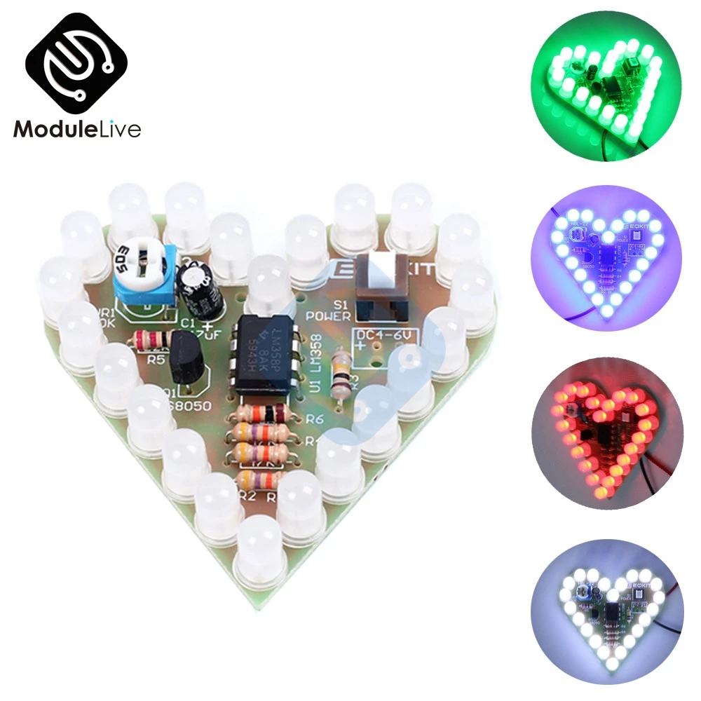 Лампа для дыхания в форме сердца DIY Kit DC 4 V 6 дыхательный светодиодный набор