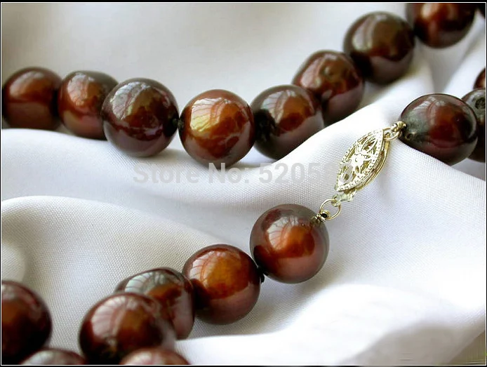 

33" 12mm COFFEE FRESHWATER PEARL NECKLACE 14KGP GOLD-PLATED Clasp