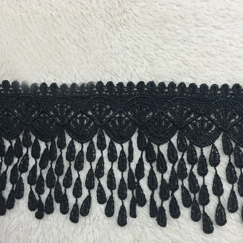High Quality15 Yards Polyester Black White Tassel Dangling Fringe Lace Trims For DIY Sewing Craft 8cm Width | Дом и сад