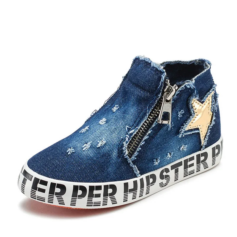 Children Shoes 2016 New Spring/Autumn Kids Breathable Canvas Zipper Fashion Boys Girls Denim Shoes 20