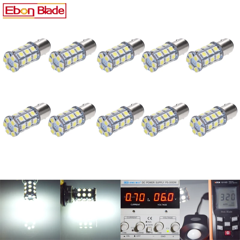 

10Pcs 1156 BA15S 1157 BAY15D BA15D LED Bulbs White 5050 27SMD Tail Brake Stop Reverse Parking Light DRL for Car Boats Motor 6V