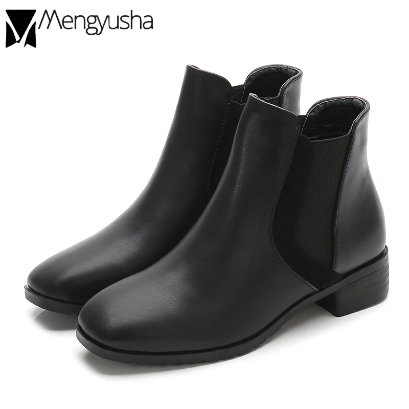 34 43 Botines/Женская обувь Челси женская на блочном каблуке Плюшевые короткие