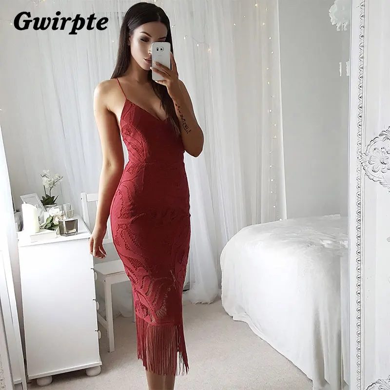 

Red Lace Up Fringes Sexy Dress Women Midi Bodycon White Casual vestido de festa Female Halter Boho Formal Little Black Dresses