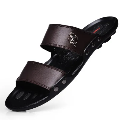 

Men Casual Sandals Shoes Slippers Summer Flip Flops One-word slippers Beach Shoes Leather Sandalias Zapatos Hombre