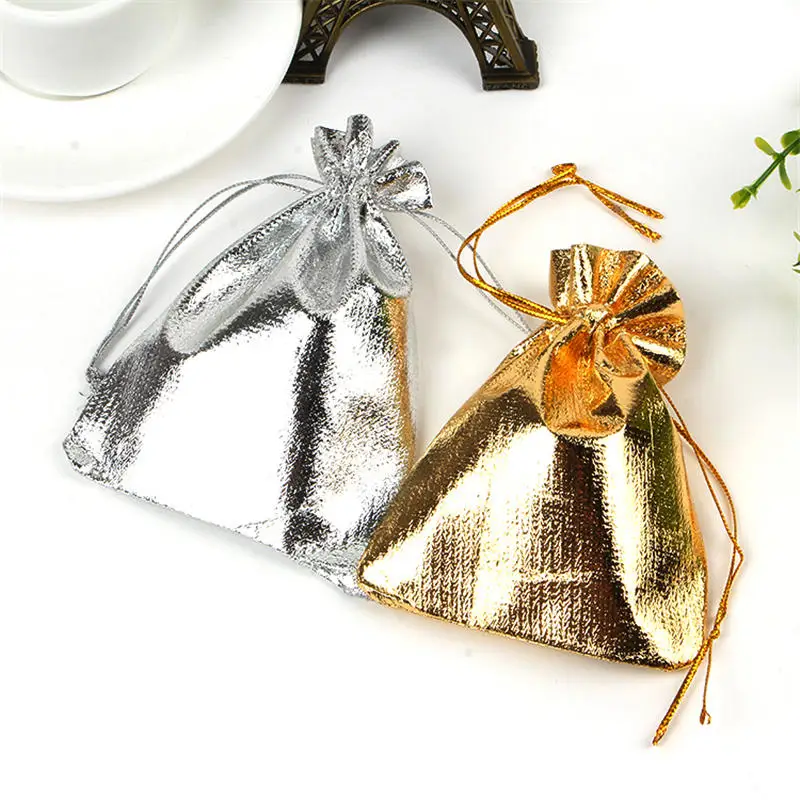 100pcs/lot Gold Silver Satin Bags 7x9 9x12 13x18cm Charms Gifts Jewelry