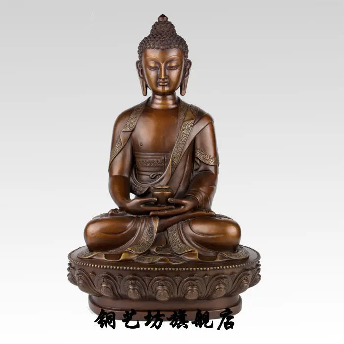 12&quot China Tibet Bronze Buddhism Shakyamuni Buddha Sit Lotus Statue Sculpture | Дом и сад