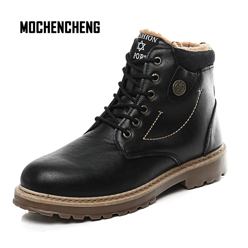 Men British Platform High Top PU Leather Boots Winter Warm Plush Lining Lace-up Square Heel Round Toe Male Rubber Martin | Обувь