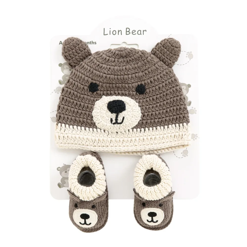

2pcs/sets Newborn Baby Hat+Shoes 0-3 months handmade 100% Cotton infant cute socks for boy/girl cartoon shoes baby gift