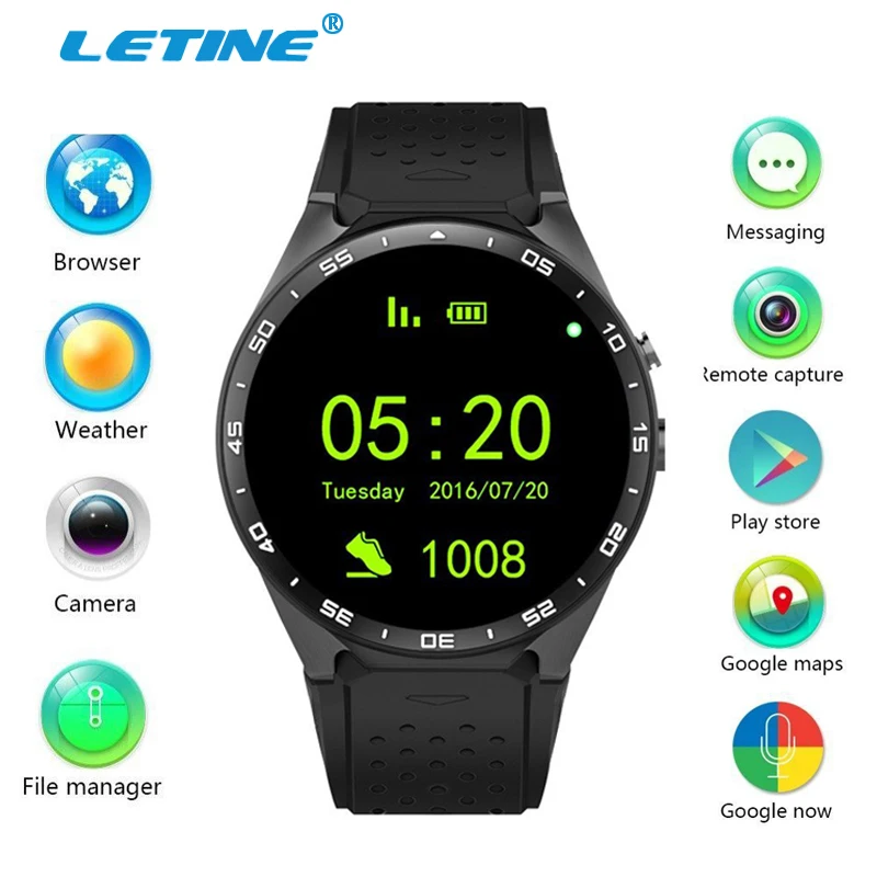 Letine Kingwear KW88 Android умные часы MTK6580 водонепроницаемые наручные сотовый телефон