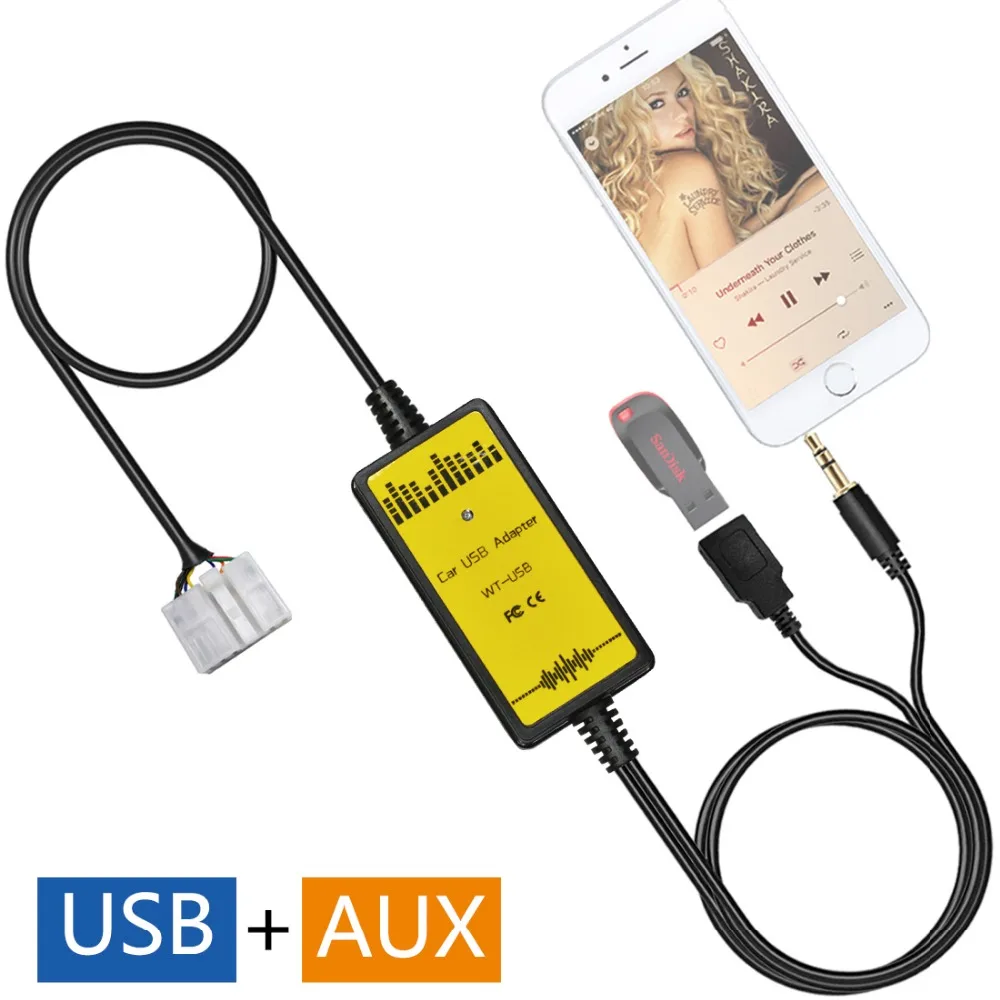 

Car USB AUX Audio Mp3 Adapter CD Changer Adaptor for Toyota Fortuner Hi-Ace Highlander Hi-Lux Kluger