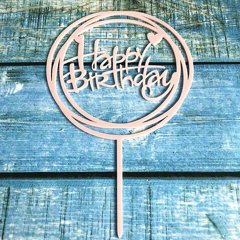 

1Pc Happy Birthday Cake Topper Acrylic Letter Round Shape Cake Top Flag Decoration for Kids