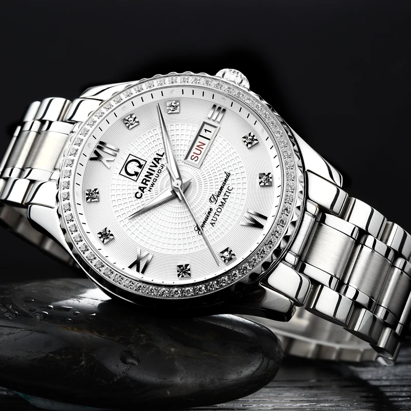 

Luxury Carnival Mechanical Watch Men Diamond Sapphire Waterproof LuminousCalendar Male Business Wristwatch Stainless steel
