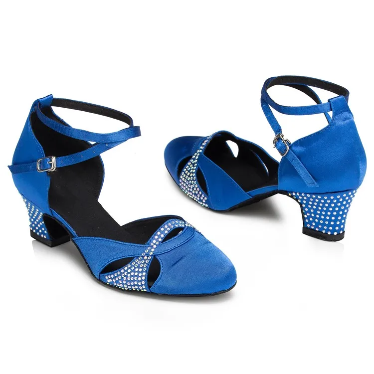 Женская танцевальная обувь; zapatos de baile latino mujer; Черная танцевальная обувь для латинских танцев со стразами; высокое качество; JuseDanc - Цвет: blue heel 8.5cm