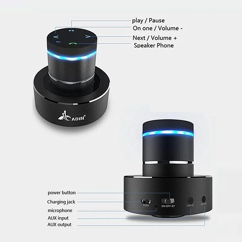 Adin 26W Vibration Speaker Bluetooth Bass Portable Speakers Wireless Resonance Touch Stereo Subwoofe NFC Handsfree with Mic