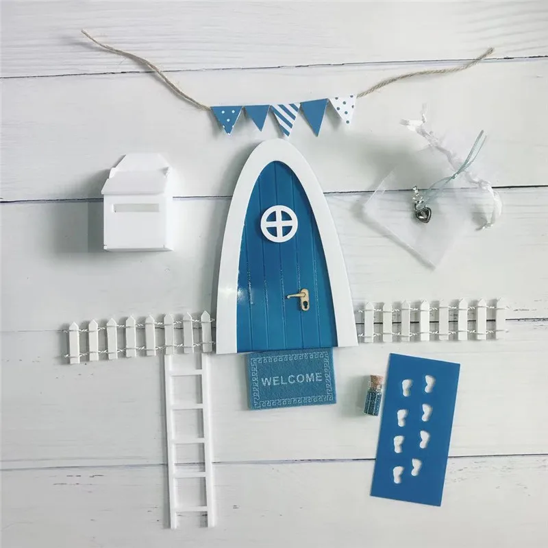 

Hand Made lake blue Fairy door great gift for girls room miniature pretend play magic fairies tooth fairy door Gift for girls