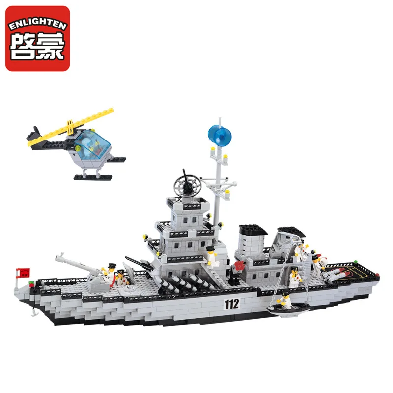 

ENLIGHTEN 112 418Pcs Military Cruisers Ship Helicopter Warship Building Blocks Brick Set Compatible Playmobil Toys