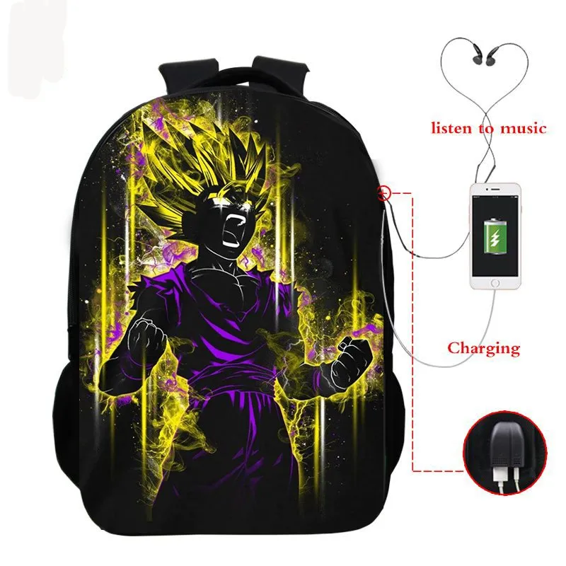 Dragon Ball Z Super Mochila рюкзак с Гоку для наушников школьные сумки дорожные сумки Повседневная сумка для книг usb зарядка SAC A DOC - Цвет: 16