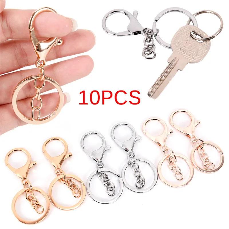 

Fashion 10pcs/lot Keychains Key Chains Jewelry Findings & Components Gold Silver Plated Lobster Clasp Keyring Making Supplies