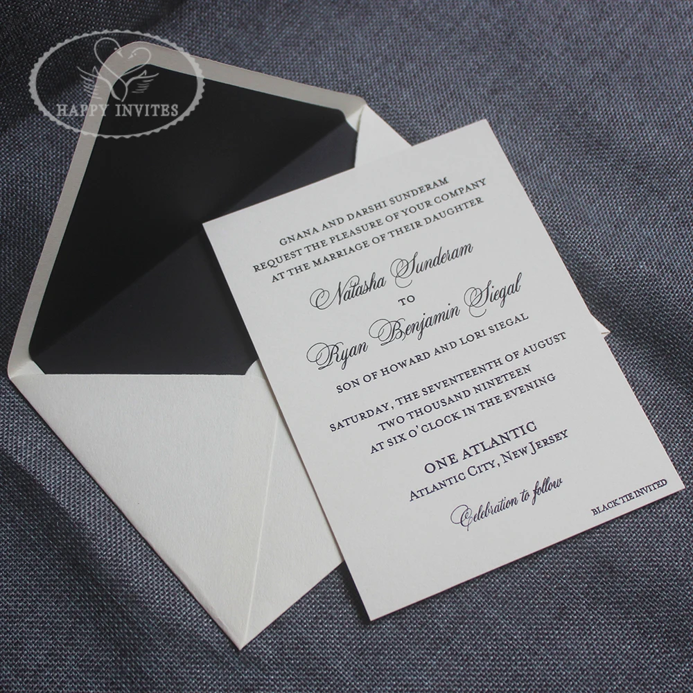 HI1155-01 Custom Ivory  Invitation Card Cotton Paper  with Black Foil Letterpress Made in China