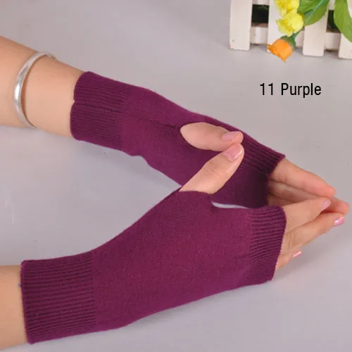 Распродажа, перчатки из натуральной овечьей шерсти, женские перчатки с открытыми пальцами, зимняя Осенняя вязаная одежда для женщин, перчатки без пальцев, рукавицы на запястье - Цвет: purple