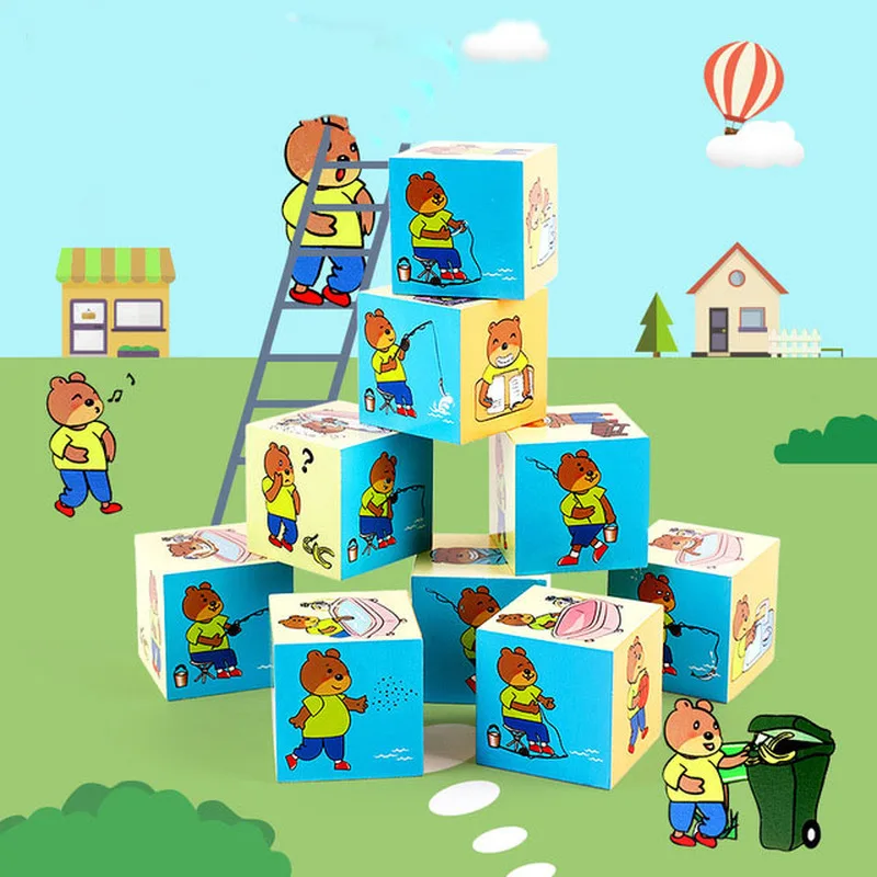 

New Wooden Six-sided 9-grain Puzzle Painting Children's 3D Vertical Volume Wooden Baby Toddler Educational Toy