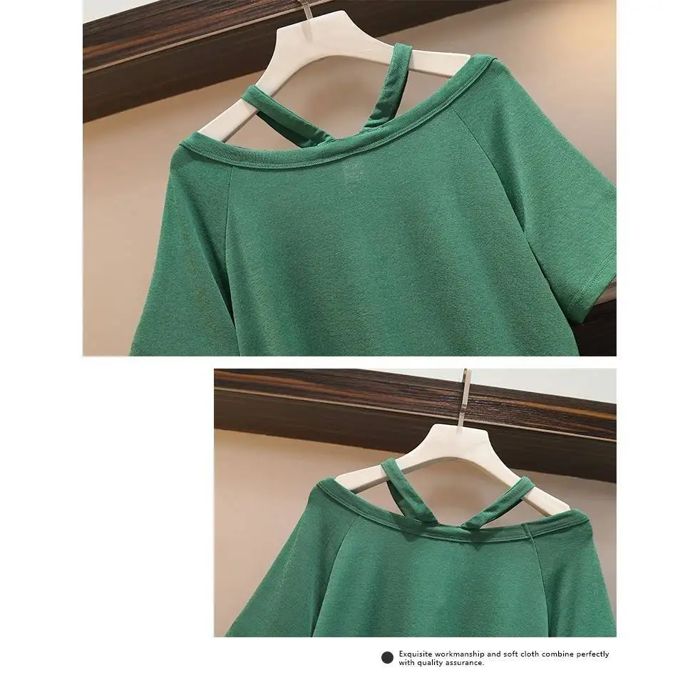 Женский комплект из 2 предметов клетчатая футболка и юбка на шнуровке размеры до