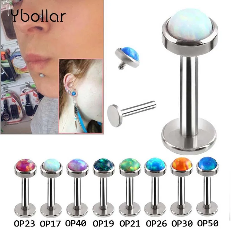 

1pc 16G Stainless Steel Opal Stone Labret Stud Lip Piercing Ear Cartilage Tragus Ring Earring Piercing Body Jewelry For Women