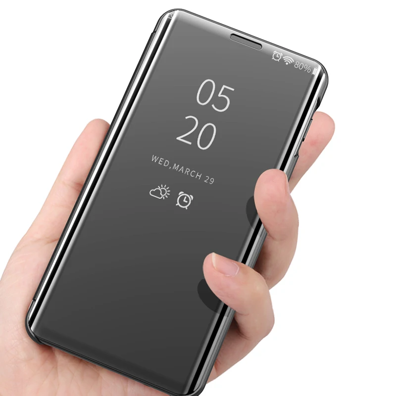 

Luxury Smart Mirror Flip Phone Case For Samsung GalaxyA9 star lite A6 plus J8 2018 cases for Samsun A6 Plus Glossy plain cover