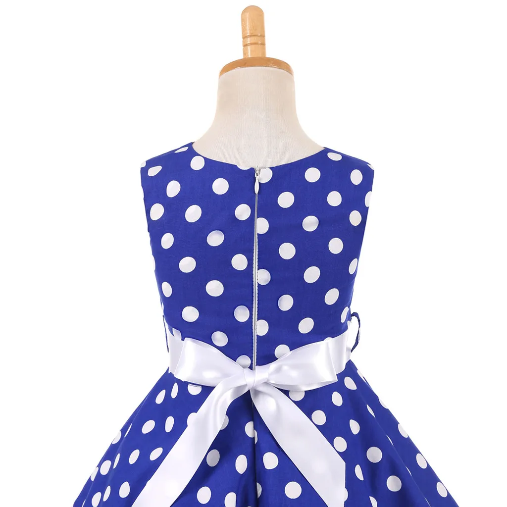 Новая модная летняя детская одежда для девочек-подростков в винтажном стиле, коллекция 1950 года, ретро платье без рукавов в горошек с поясом и бантом,, Z4