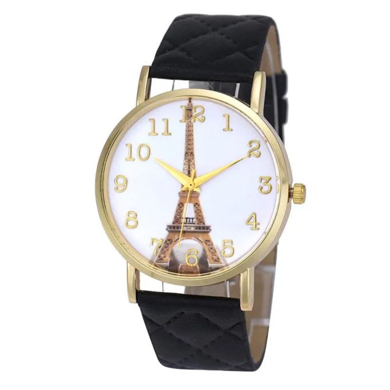 Fashion Women Paris Eiffel Tower Women Faux Leather Analog Quartz Wrist Watch Casual Watch Clock Montre Femme #2AP26 (2)
