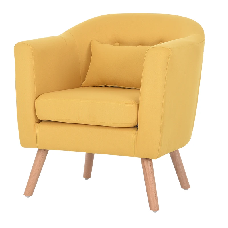 Modern Sofa 1 Single Seat Simple Design Living Room Furniture Leisure Armchair Single Couch Linen Upholstery and Wooden Legs