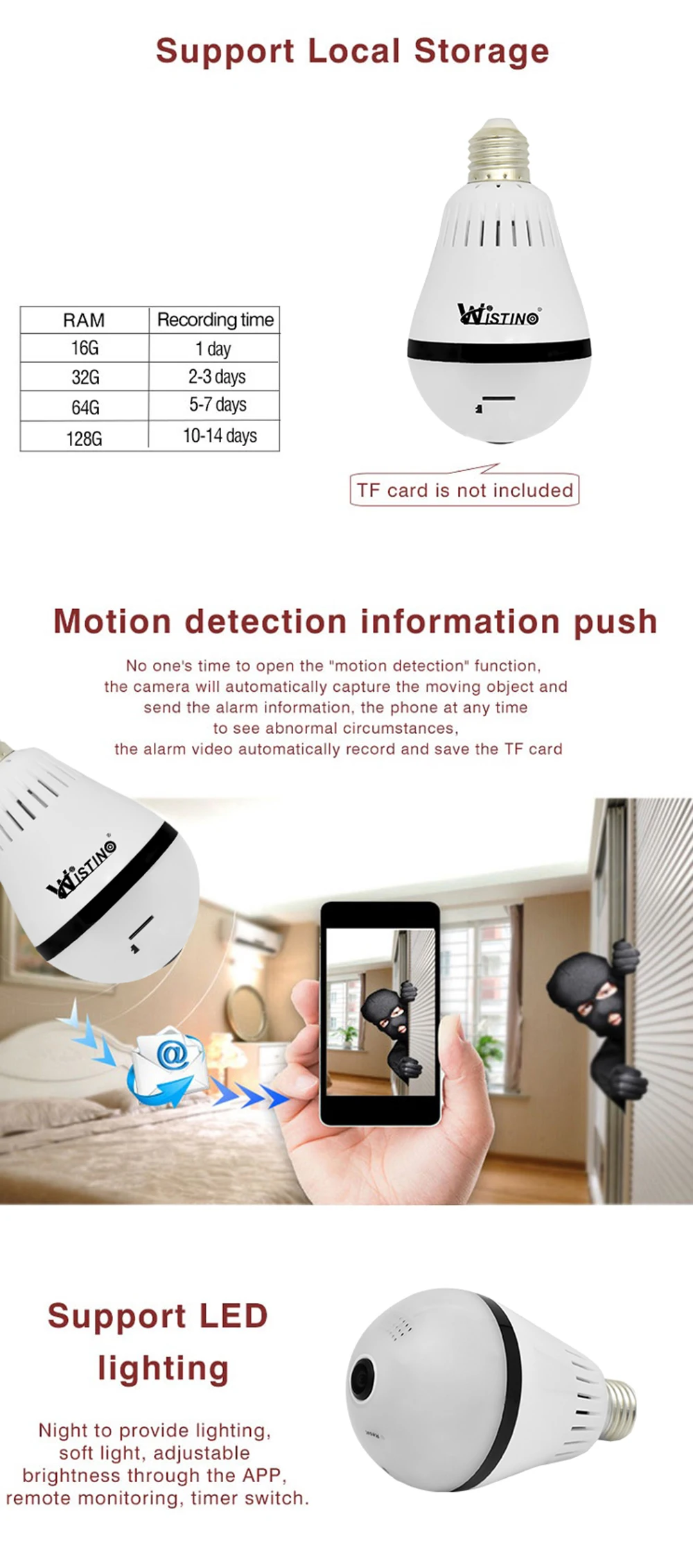 Wistino 960P Wireless IP Camera Bulb Light WiFi Doorbell Camera CCTV Securtiy Video Baby Monitor Home VR Camera Remote Control (3)