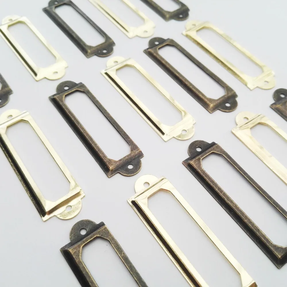 Antique Brass Golden Metal Label Pull Frame Handle File Name Card Holder For Furniture Cabinet Drawer Box Case Bin 12Pcs 17*60mm furniture handles,kitchen door handles