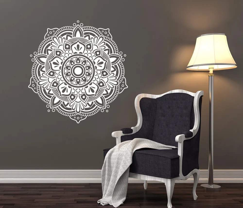 melhor Papel de parede novo mandala flor adesivos de parede quarto decorativa em parede yoga marrocan padrão lótus bohemian vinyl decal ny 287