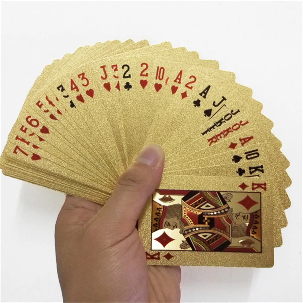 Золотые игральные карты Палуба из золотой фольги Набор для игры в покер волшебные карты 24 К к золото пластиковые фольги Pokers прочный водостойкие карты
